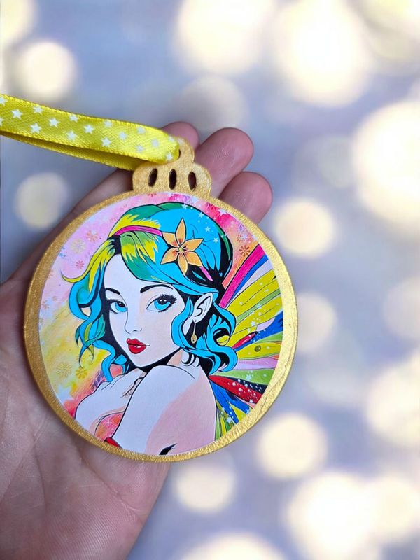 5 Boules de Noël sur bois