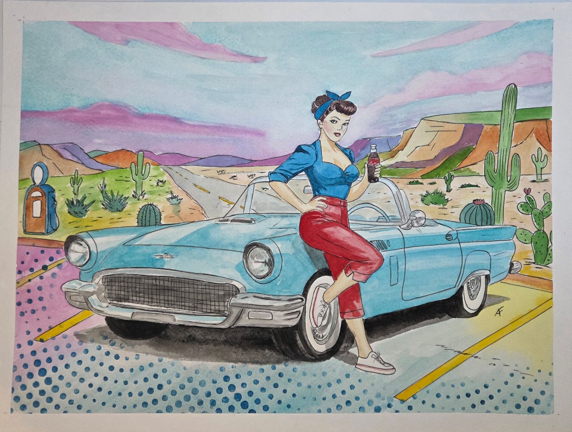 Route 66 Aquarelle originale