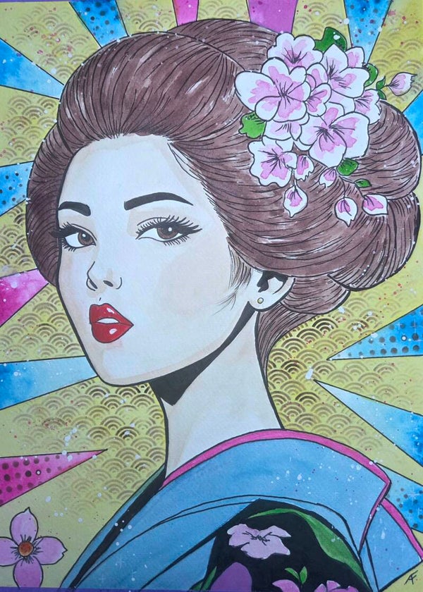 Fleur de feu aquarelle originale