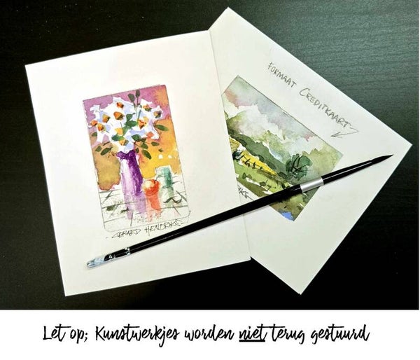 Wedstrijd Aquarel op creditcard formaat  inzenden een of twee mini's in een envelop € 10