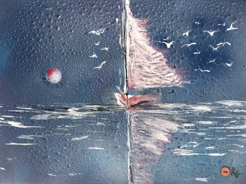 NEBBIA SUL MARE 35X48 LITOGRAFIA SU CARTONCINO