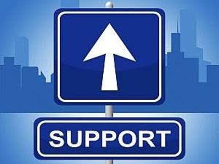 porn addiction - white arrow pointing upwards in s blue square with a white border. Underneath is the word SUPPORT in white text