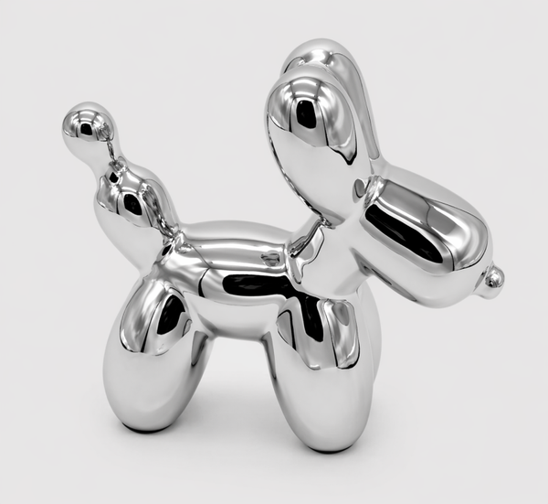 Keramieken Beeldje - Ballonnenhond 14x16cm - Zilver