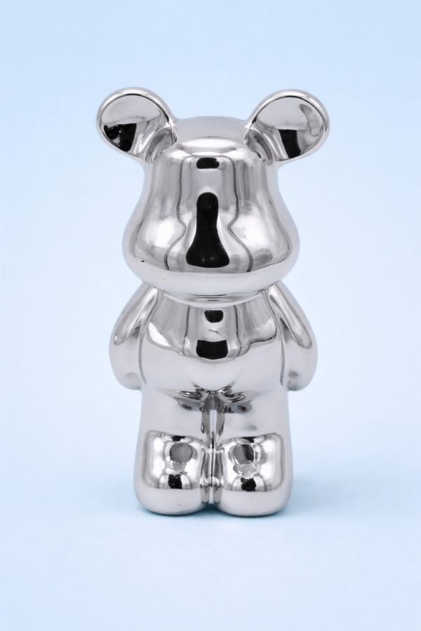 Keramieken Beeldje - Beer 18 cm - Zilver