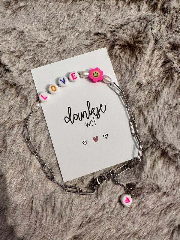 Bedankje - Dankje wel - RVS Enkelbandje LOVE