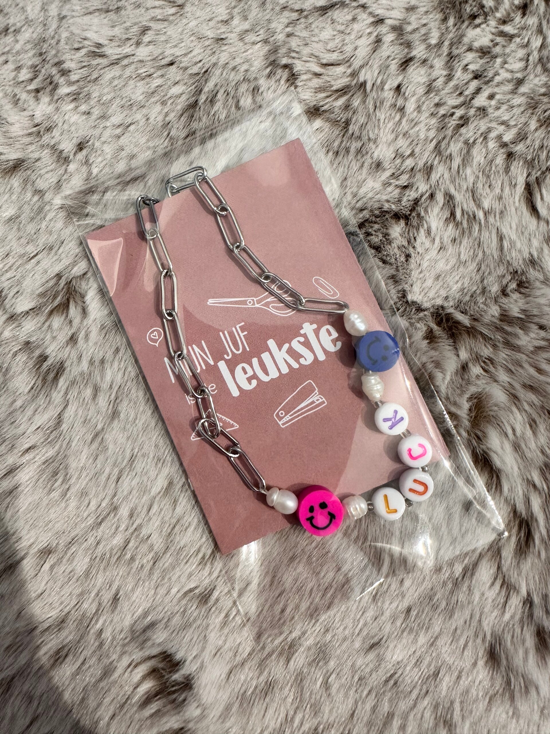 Bedankje - Mijn juf is de leukste - RVS Enkelbandje LUCK