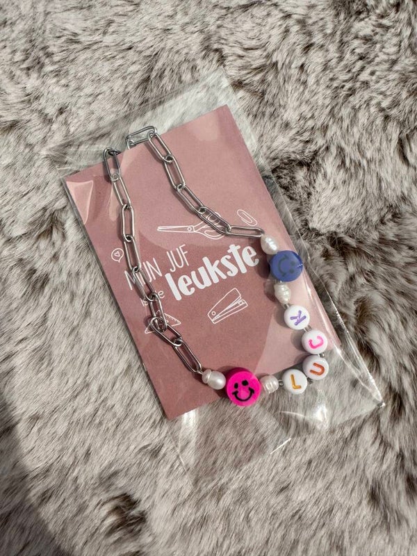 Bedankje - Mijn juf is de leukste - RVS Enkelbandje LUCK