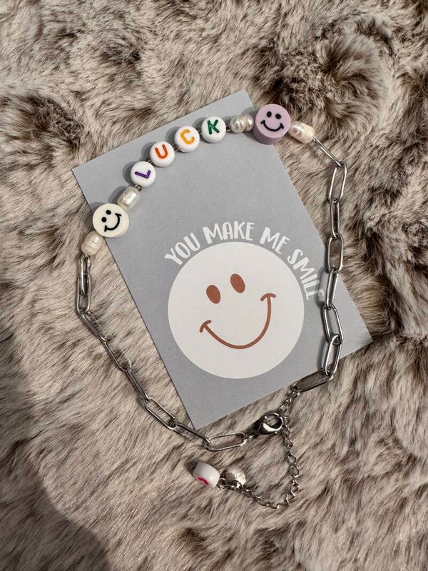 Bedankje - You make me smile - RVS Enkelbandje LUCK