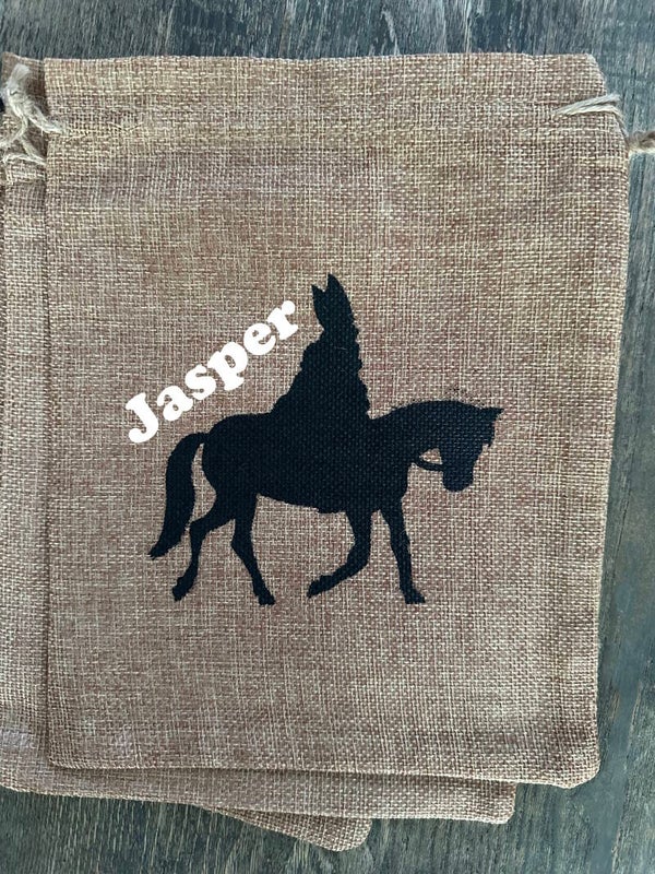 Cadeau zakje JUTE - Sinterklaas op paard