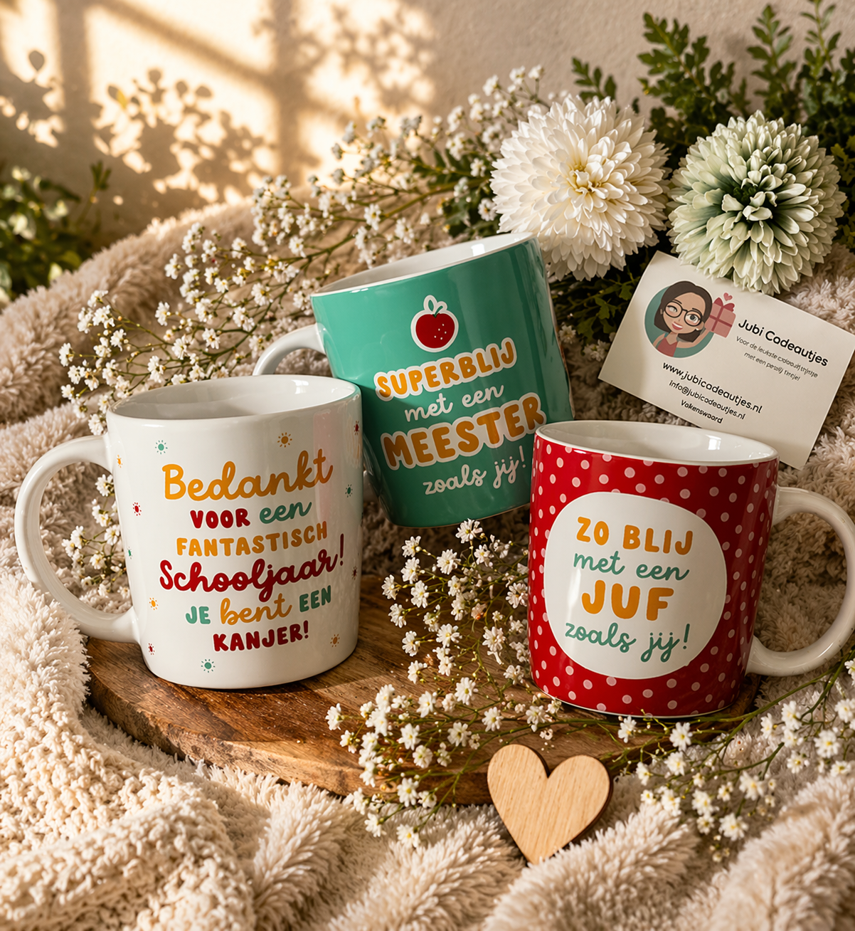 Ben je op zoek naar een leuk blijvend cadeautje voor de juf en.ofmeester? Denk dan aan deze super leuke Miko Mokken met tekst. Naast deze super leuke mokken hebben wij nog veel meer eindeschooljaar cadeautjes, kijk daarom snel op www.jubicadeautjes.nl