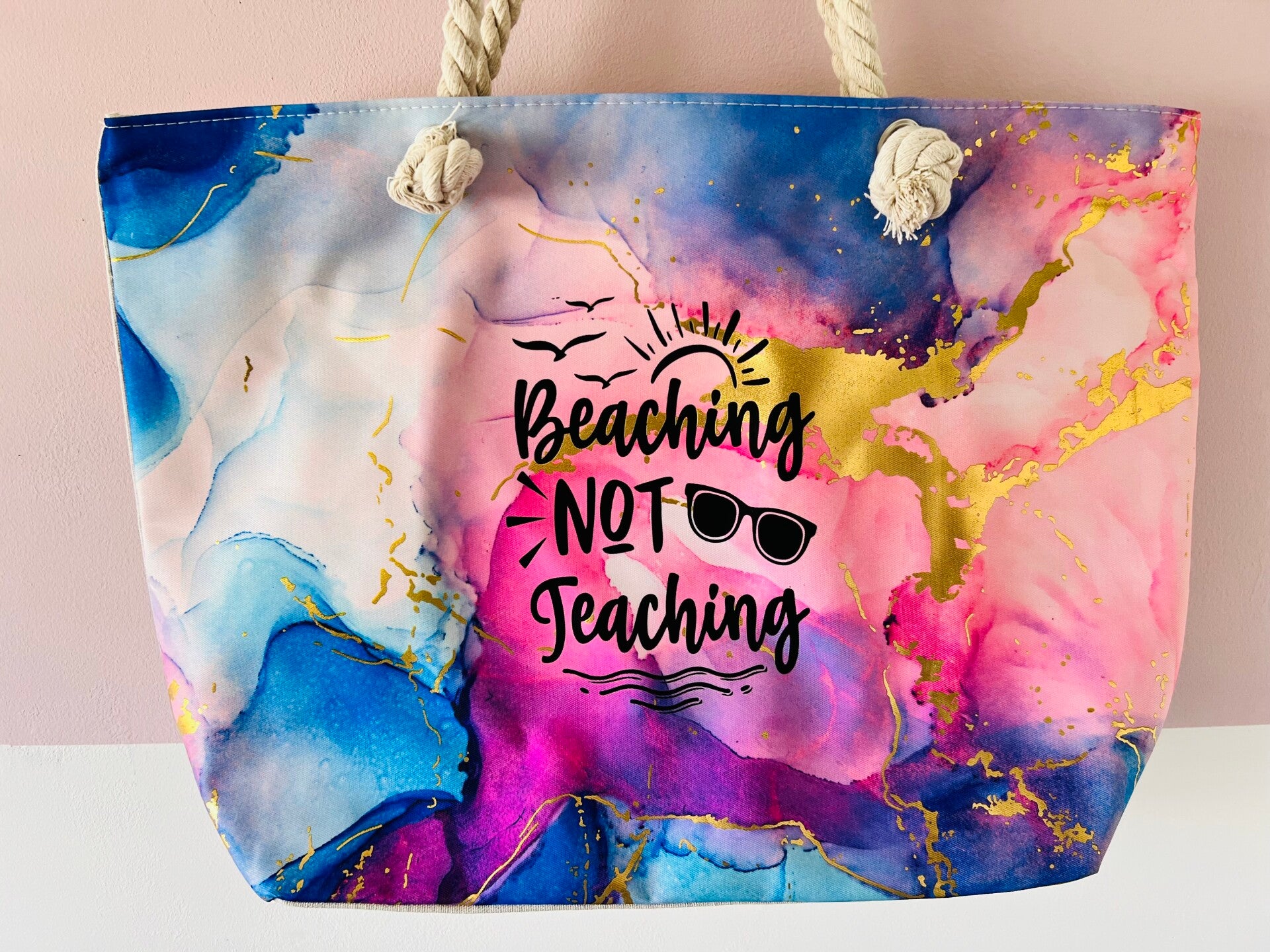 Strandtas Shiny Blue - Beaching not teaching