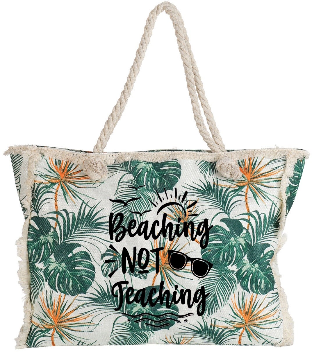 Ben je op zoek naar een origineel maar betaalbaar bedankje voor de liefste Juf? Denk dan aan deze tegekke strandtas met tekst: Beaching not teaching! De tas is natuurlijk super handig maar ook een blijvend cadeautje voor de JUF. Leuk, stijlvol en uniek!