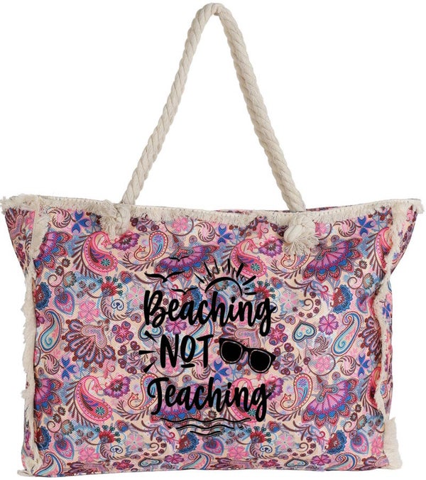 Strandtas Roze - Beaching not teaching