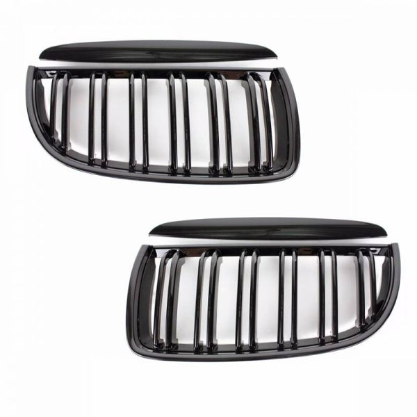 Nieren - BMW E90 / E91 - Dubbele spijlen - Hoogglans zwart | 2005-2008