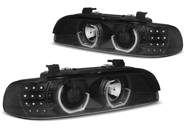 3D LED ANGEL EYES KOPLAMPEN ZWART H1 BMW 5 SERIE E39 1995-2000