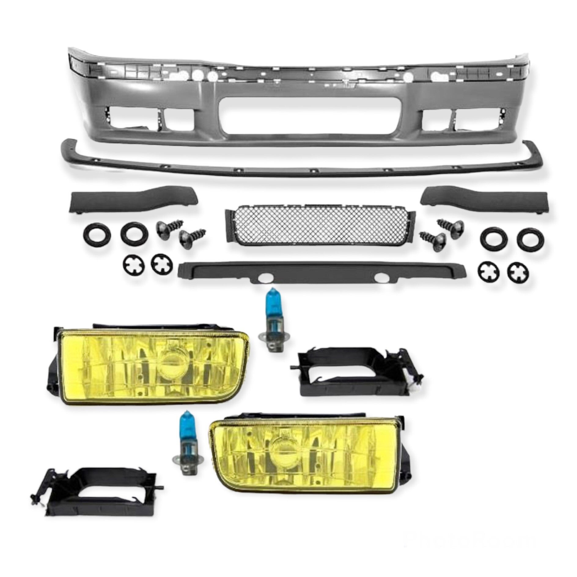 BMW 3 SERIE M TECH LOOK VOORBUMPER COMPLEET INCLUSIEF GELE MISTLAMPEN E36