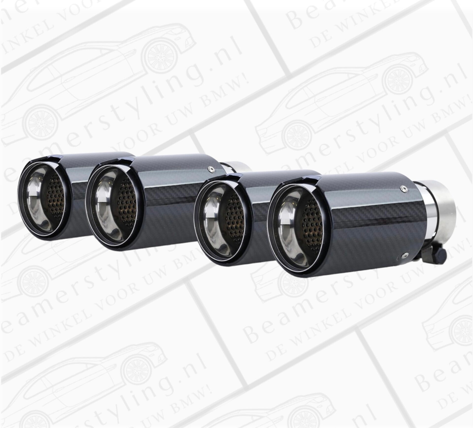 Uitlaat Sierstuk 4x - BMW E90 / E91 / E92 / E93 - Carbon zwart - 90mm