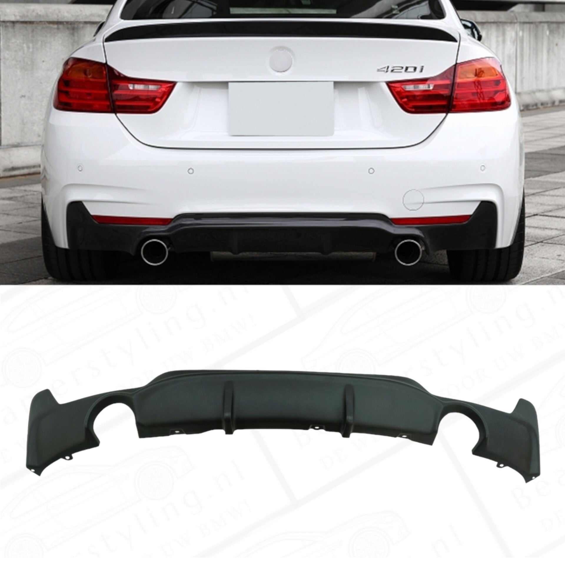 Diffuser - BMW F32 / F33 / F36 - 435i / 440i - M Performance optiek - Mat zwart