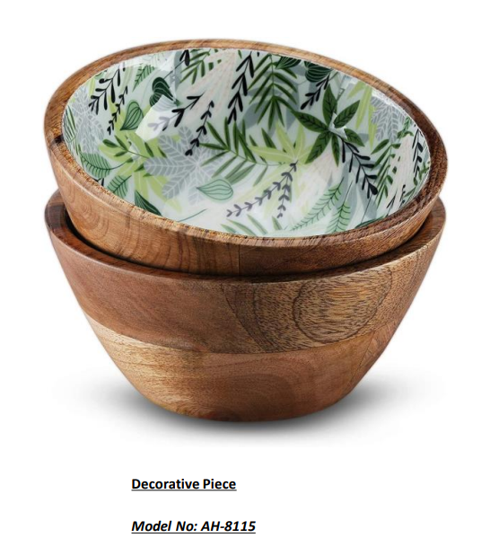 Forrest Green Lined Wooden Salad Bowl – A Touch of Natural Elegance