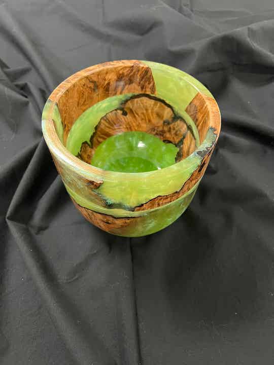 Green Walnut Fizz - an Epoxy Bowl with Walnut and Green Fizz Colors