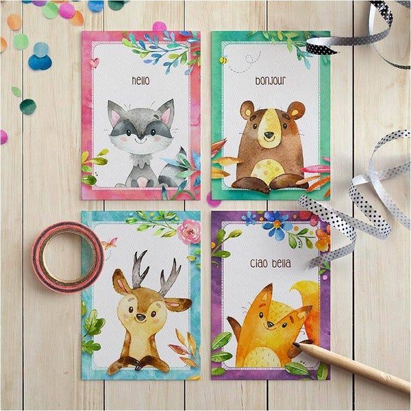 Mini kaartjes kleur dieren