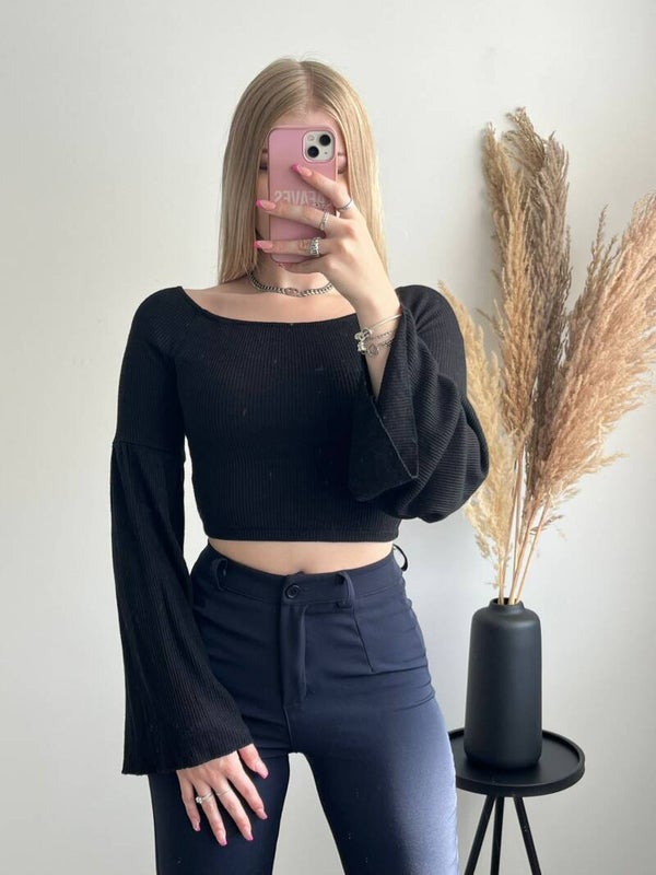 Fleur Flared Top - Black