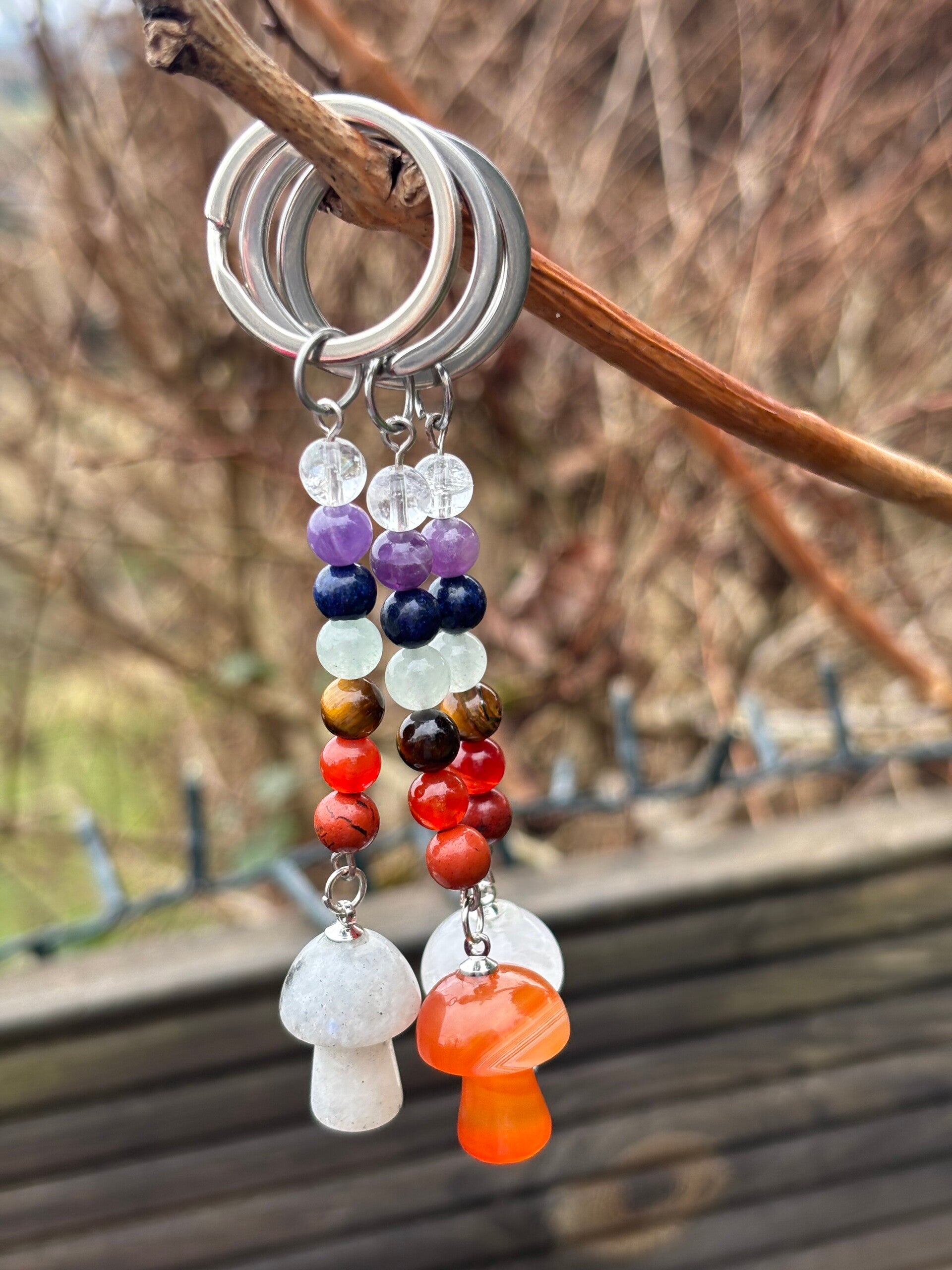 Porte-clés champignon Pierre Naturelle 7 chakras