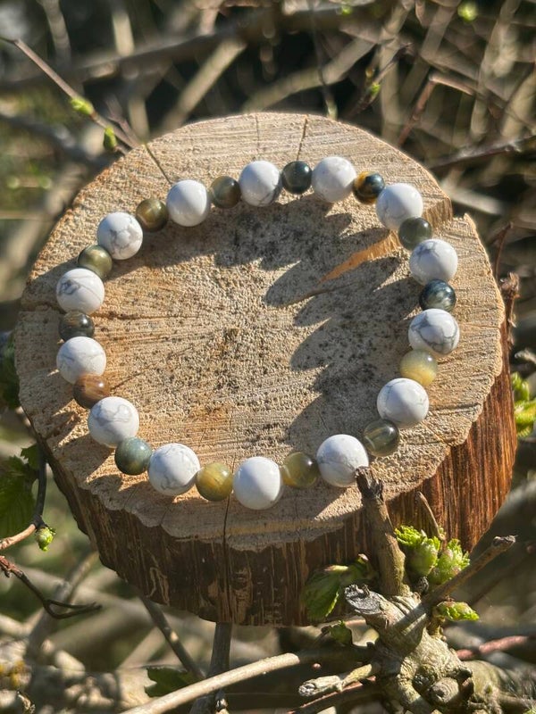 Howlite A (8mm) et oeil de Tigre Gris A+ (6mm)