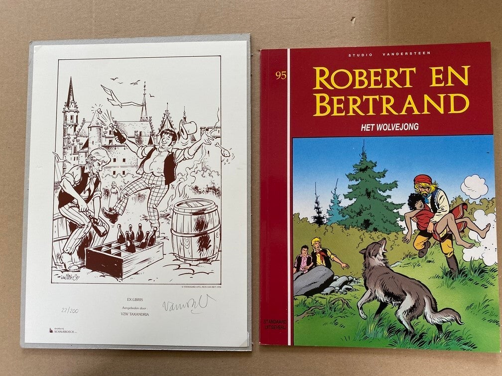 Robert en Bertrand Het Wolvejong + gesign. prent Ron van Riet