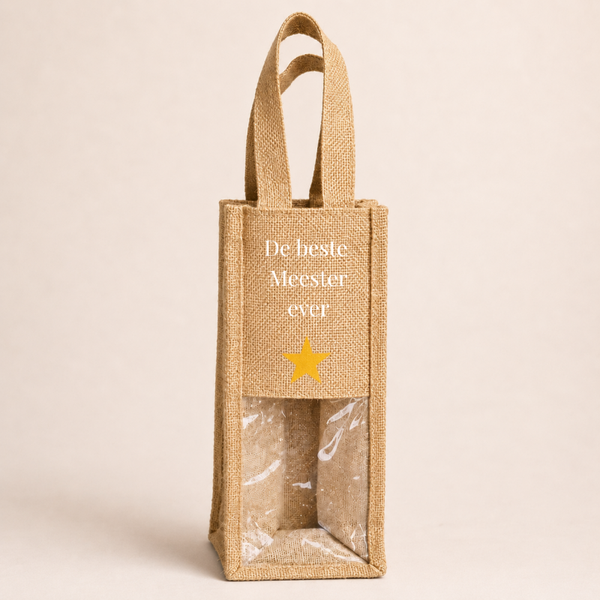Jute Wijnfles Tas 'De Beste Meester Ever' – Origineel Cadeau voor Meester