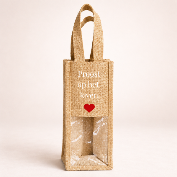 Jute Wijntas Proost op het Leven | Origineel Cadeau voor Wijnliefhebbers
