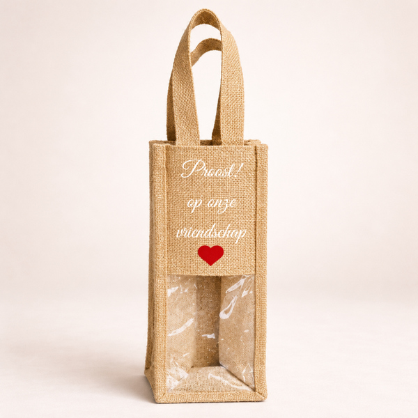 Jute Wijntas Proost op onze Vriendschap | Cadeau voor Vriendin