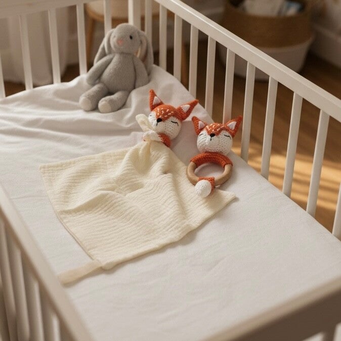 Knuffeldoekje met rammelaar - Vosje - Geborduurd met naam of tekst