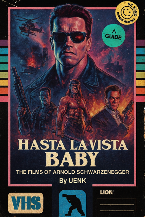  UENK PulpWorks, Retro pulp art, Custom comic cover, Schwarzenegger, Hasta La Vista Baby, film, pulp fiction