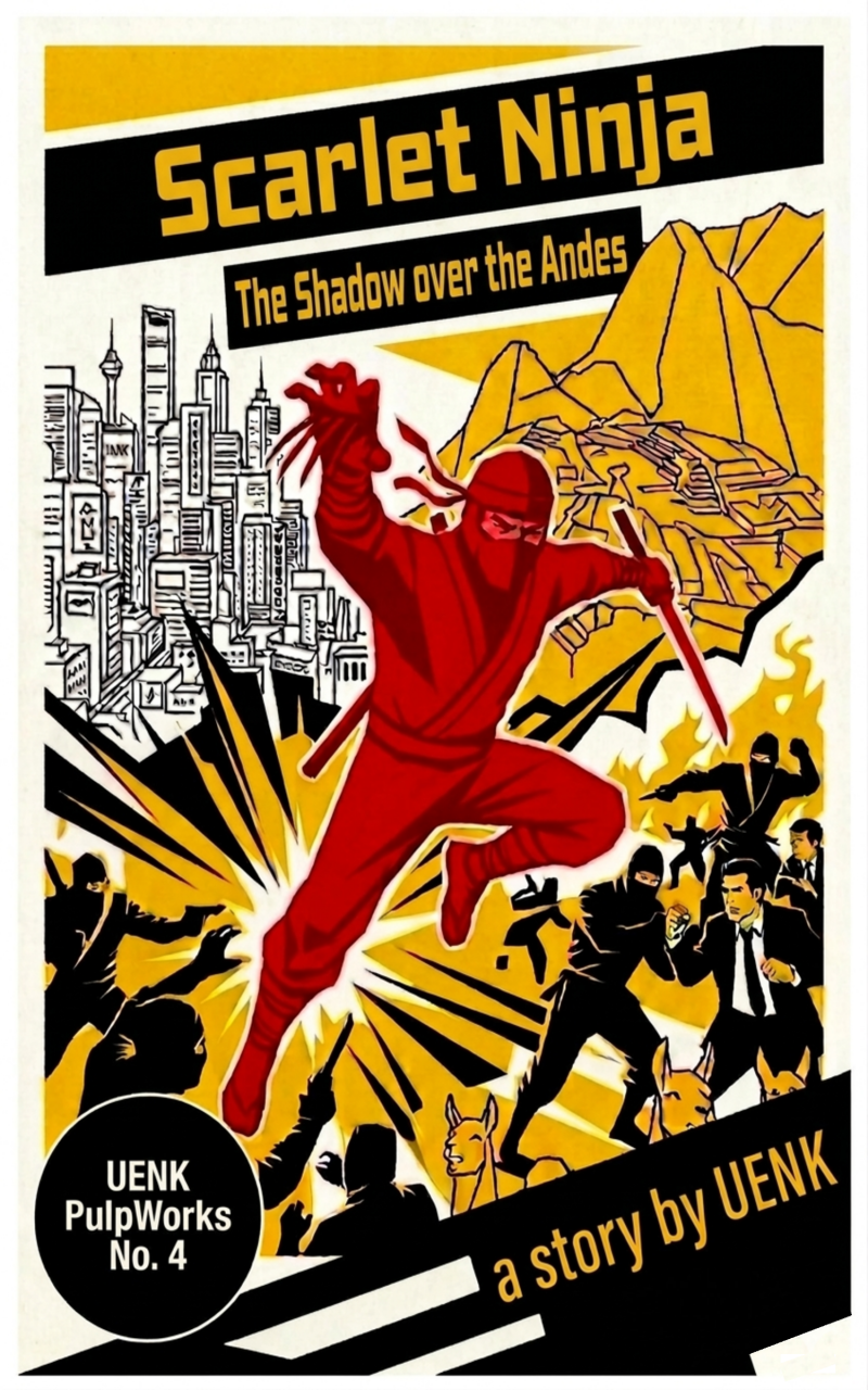 Scarlet Ninja The Shadow over the Andes - Retro Pulp Art Book Cover
