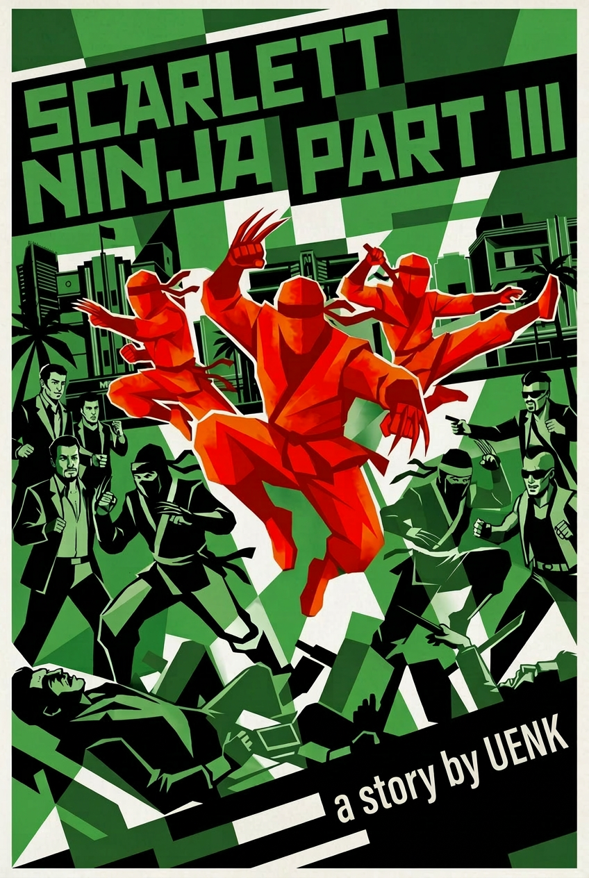 UENK PulpWorks, Retro pulp art, Custom comic cover, scarlet, Ninja, UENK PulpWorks