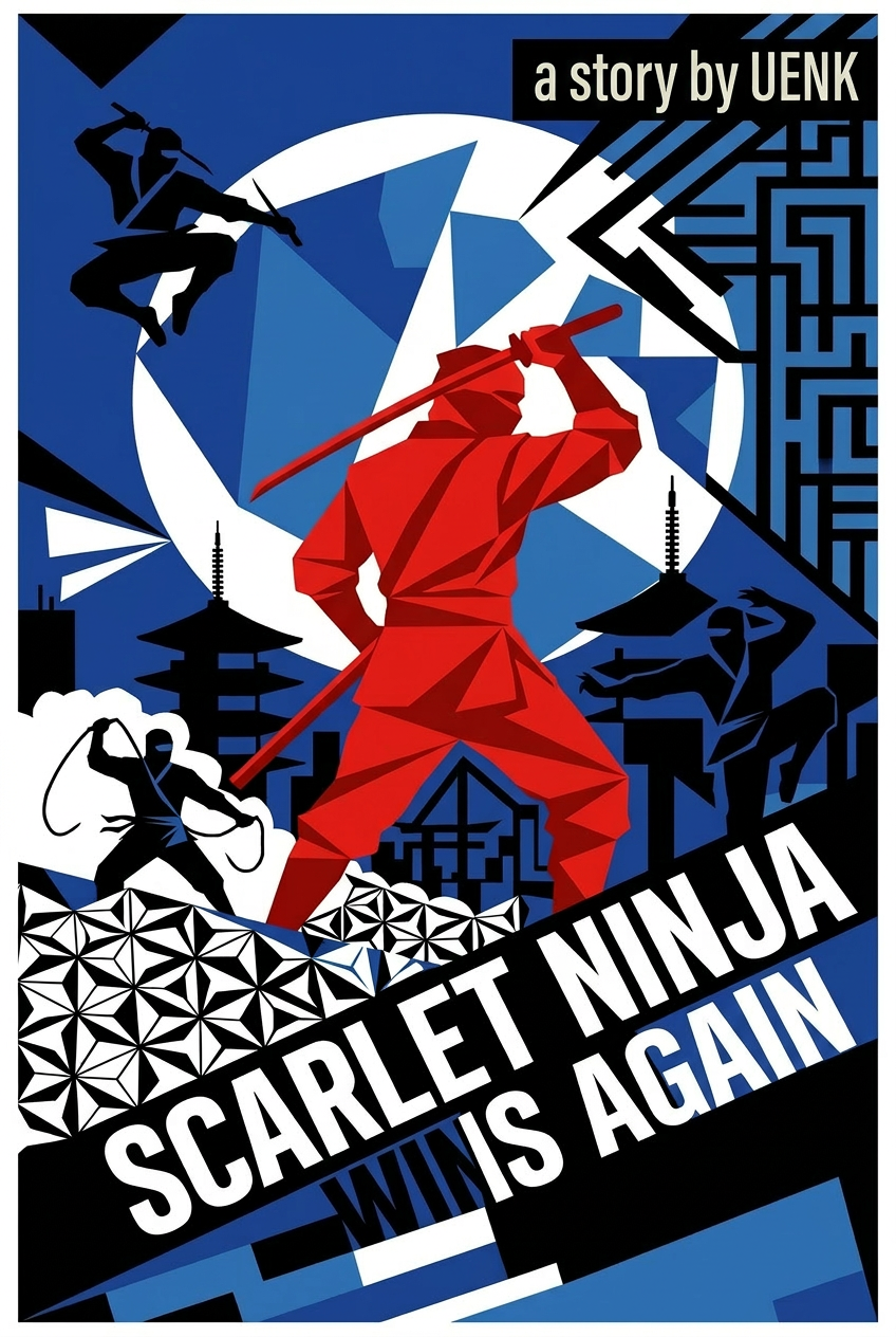  UENK PulpWorks, Retro pulp art, Custom comic cover, scarlet, Ninja, UENK PulpWorks