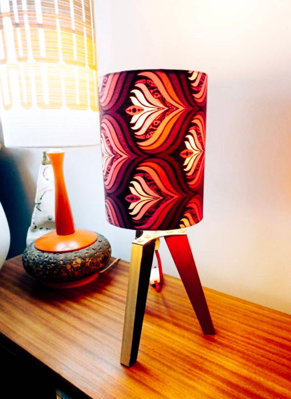 Pink retro shade and wooden lamp