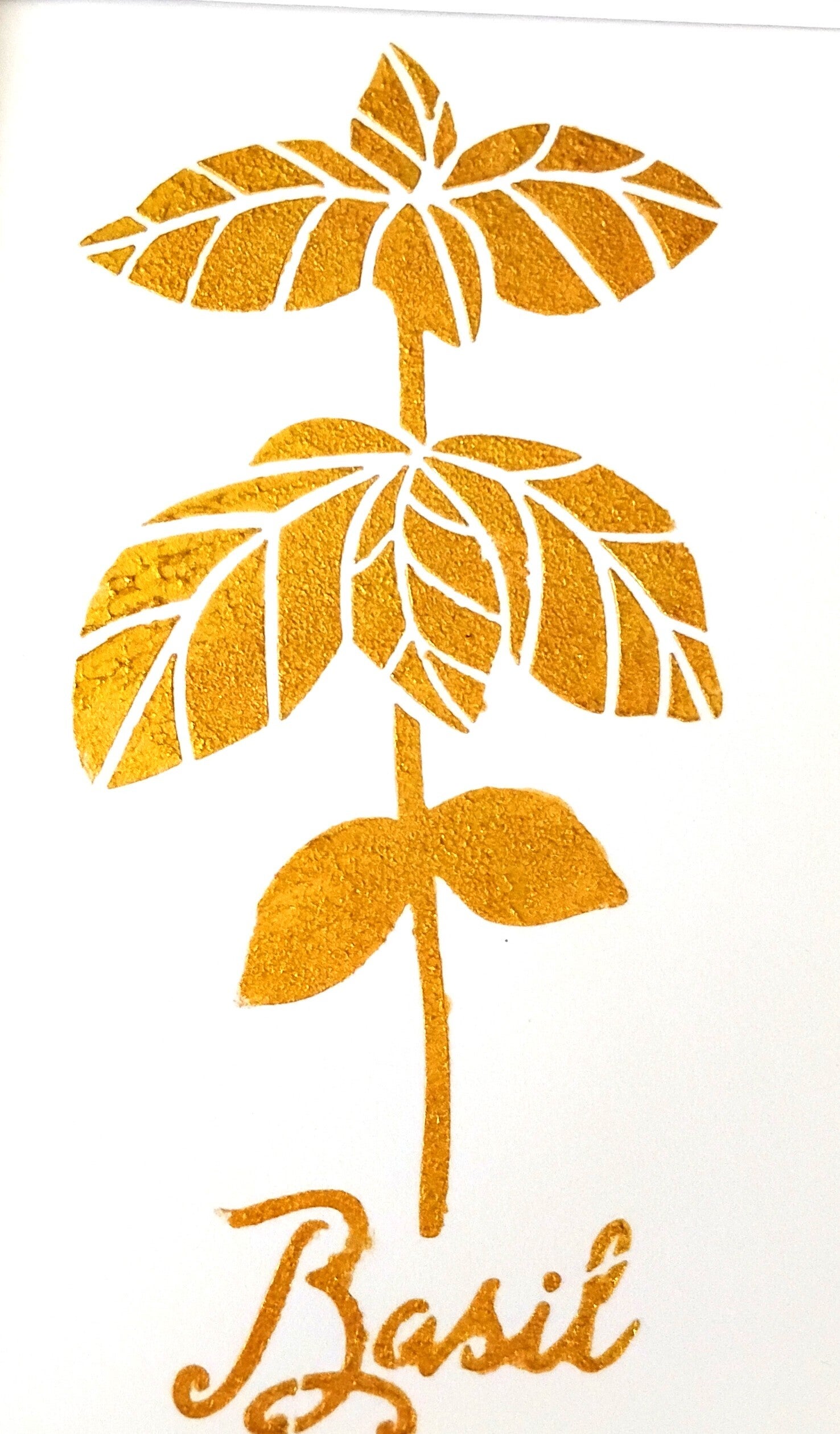 "Basil" Gold Leaf Herb Painting in 5 x 7 White Mat