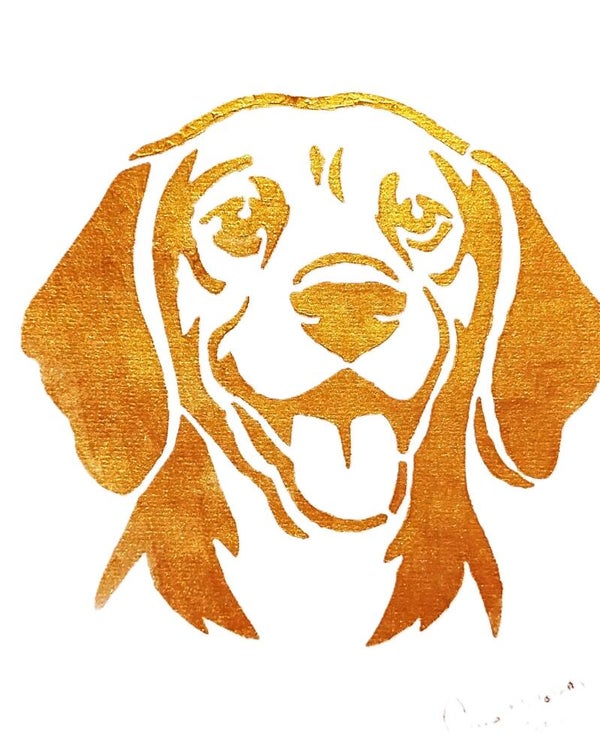 "Beagle" Canine Gold Leaf Acrylic Painting in 11 x 14 White Mat