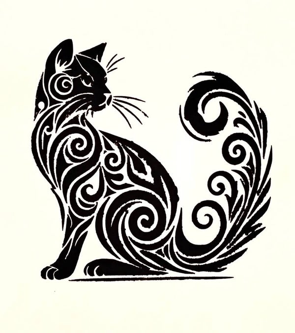 "Fancy Black Cat" Feline Black Acrylic Painting in 11 x 14 White Mat