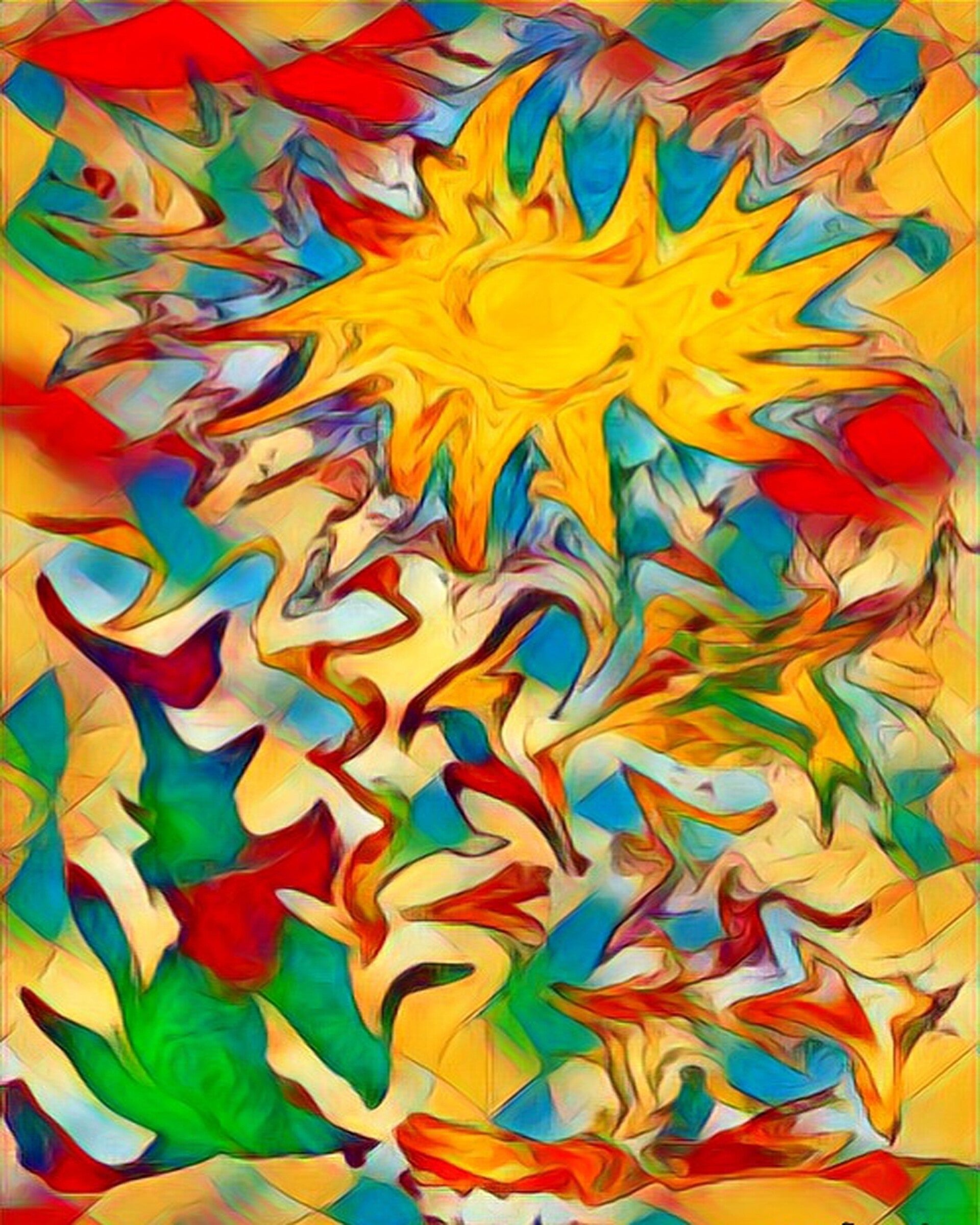 "Blazing Sun" Whimsical Design Print  in 8 x 10 White Beveled Mat