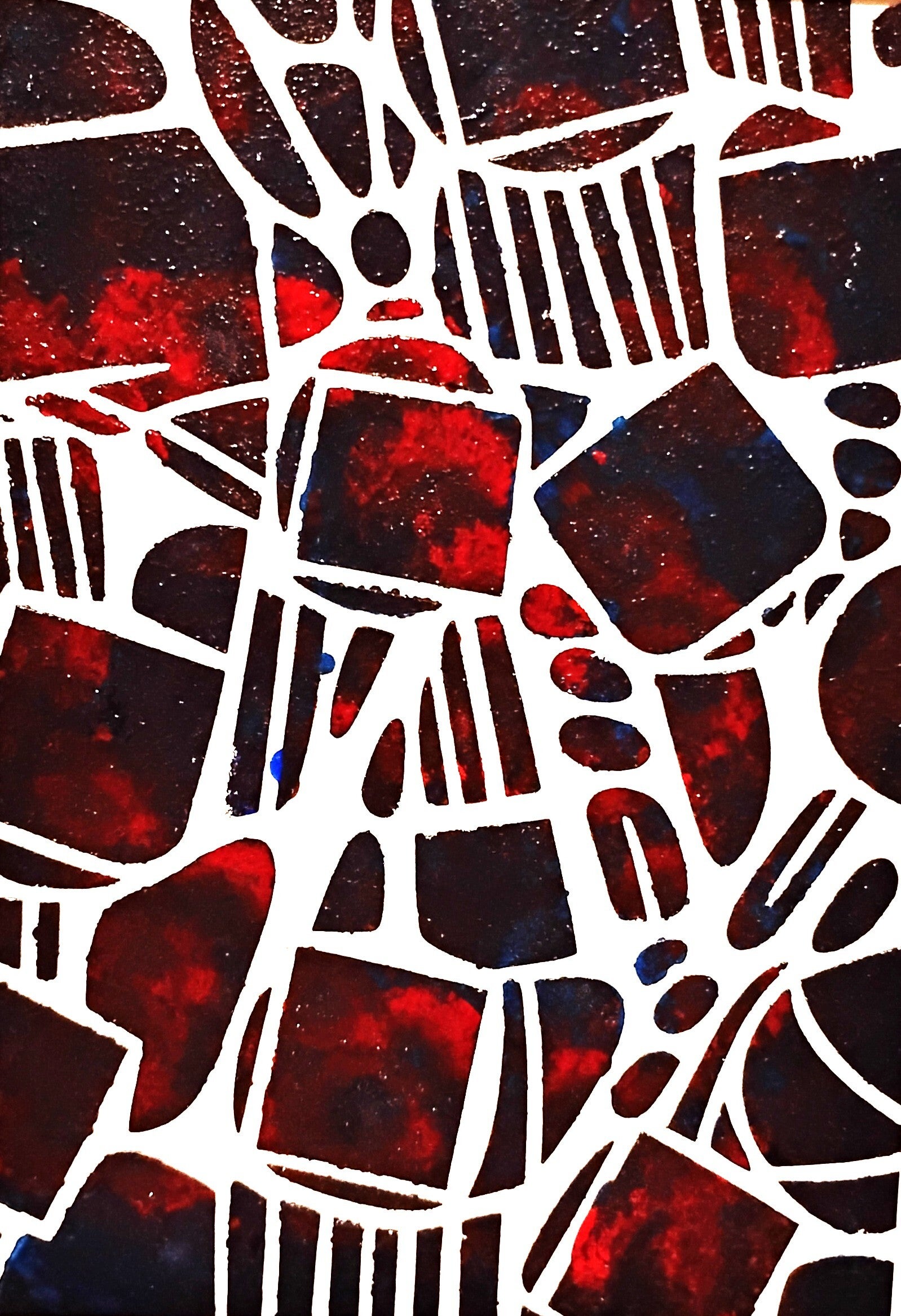 "Blocks and Lines" Acrylic Abstract Painting in 8 x10 White Mat