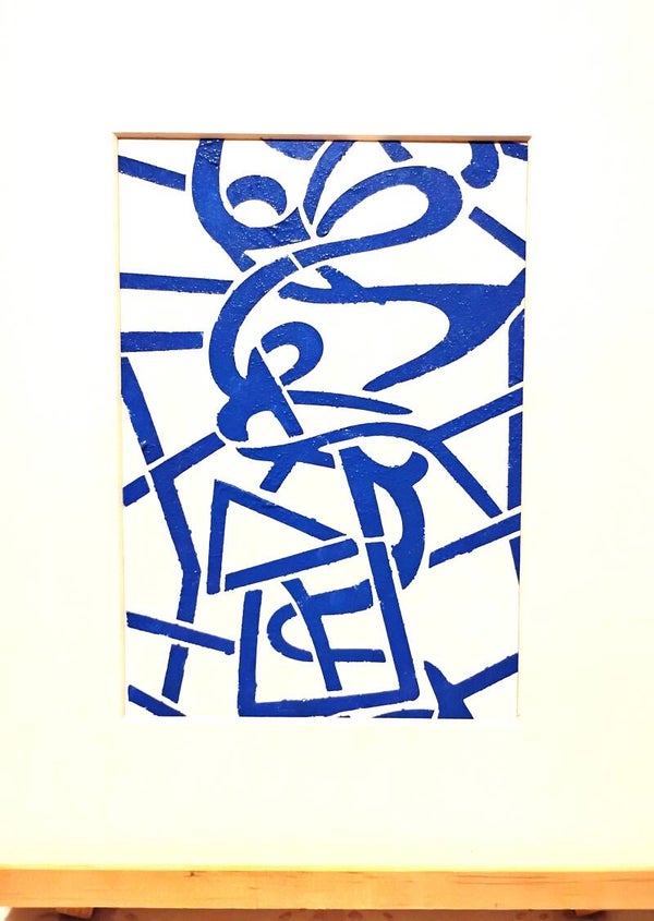 Blue Abstract #65 Acrylic Painting in 8 x 10 White Mat