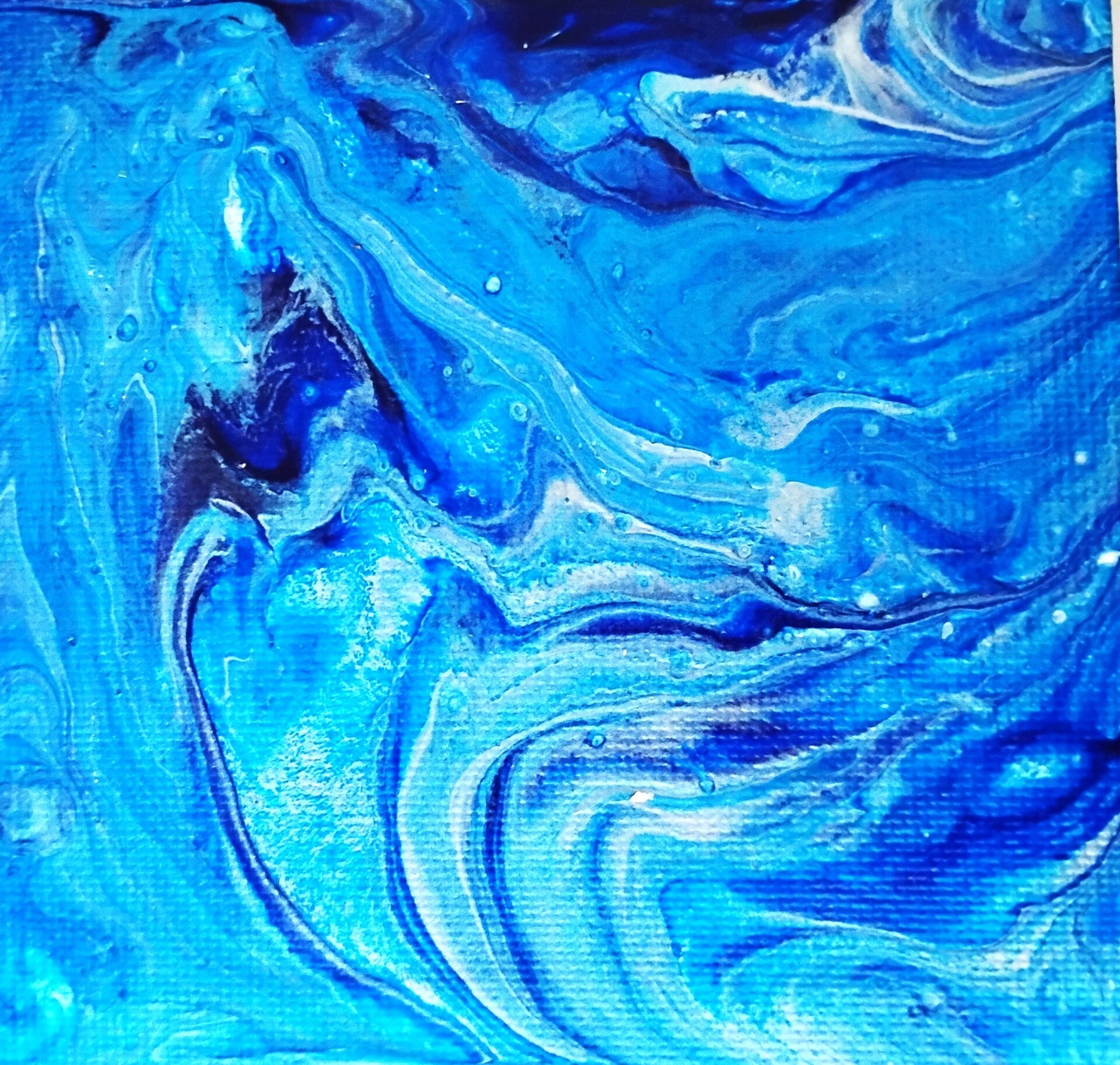 "Blue Bird" Mini Abstract Painting on 3 x 3 on Stretched Canvas with Small Easel