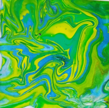 "Blue Green Algae"" Abstract Print in an 8 x 10 White Beveled Mat