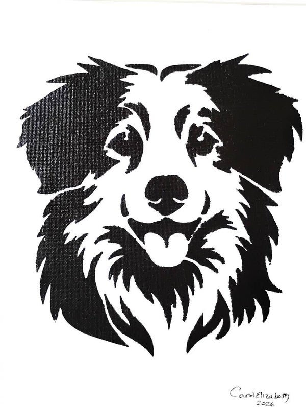 "Border Collie 2" Canine Acrylic Painting in 11 x 14 White Mat