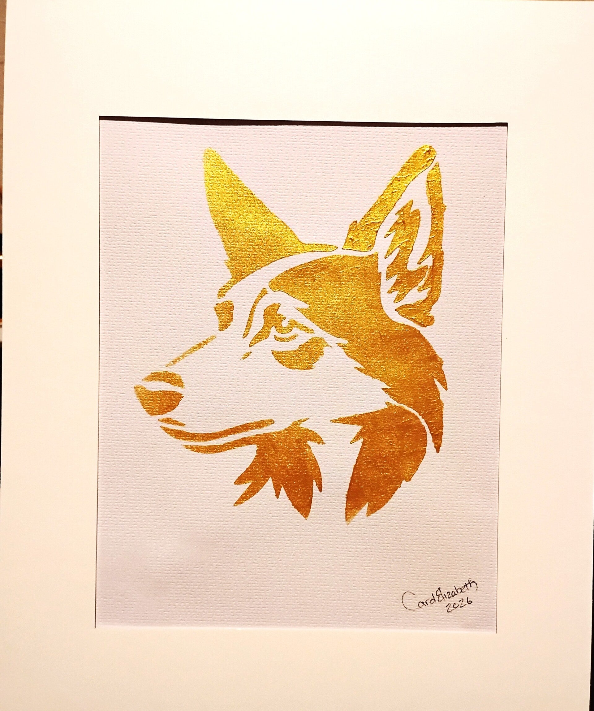 "Cattle Dog" 11x14 Matted Dog Art Print in Gold Leaf Acrylic