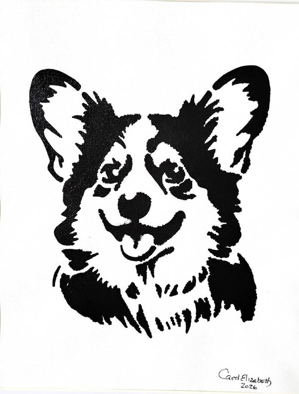 "Corgi" Canine Acrylic Painting in 11 x 14 White Mat