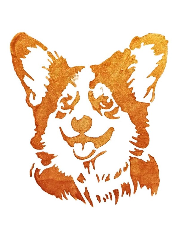 "Corgi" Canine Gold Leaf Acrylic Painting in 11 x 14 White Mat